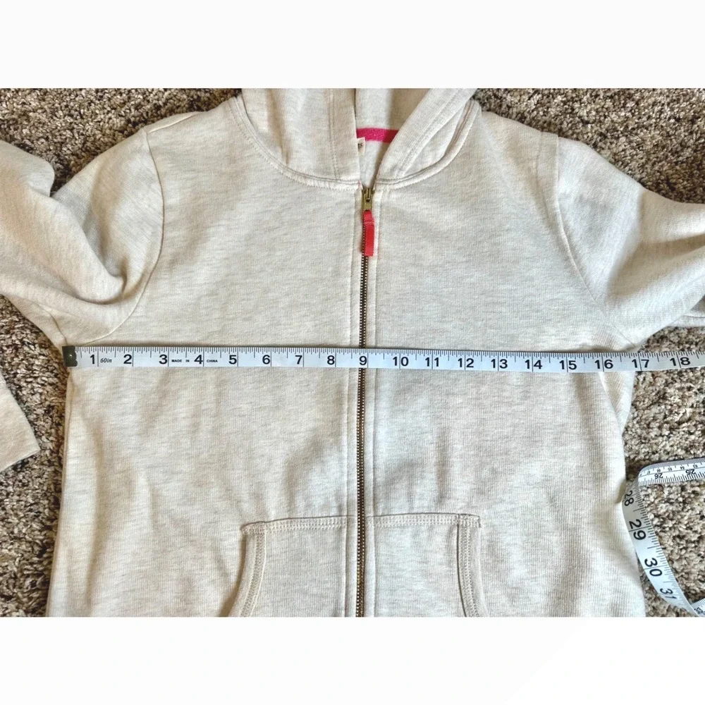 Crewcuts‎ J Crew Girls XL 12-14 Oatmeal Heather Fleece Zip Up Hoodie Pink Trim